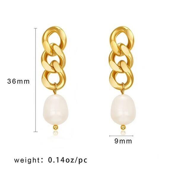 Baroque Freshwater Pearl Drop 18K Gold‎ Earrings Stainless Steel - Picture 10 of 13